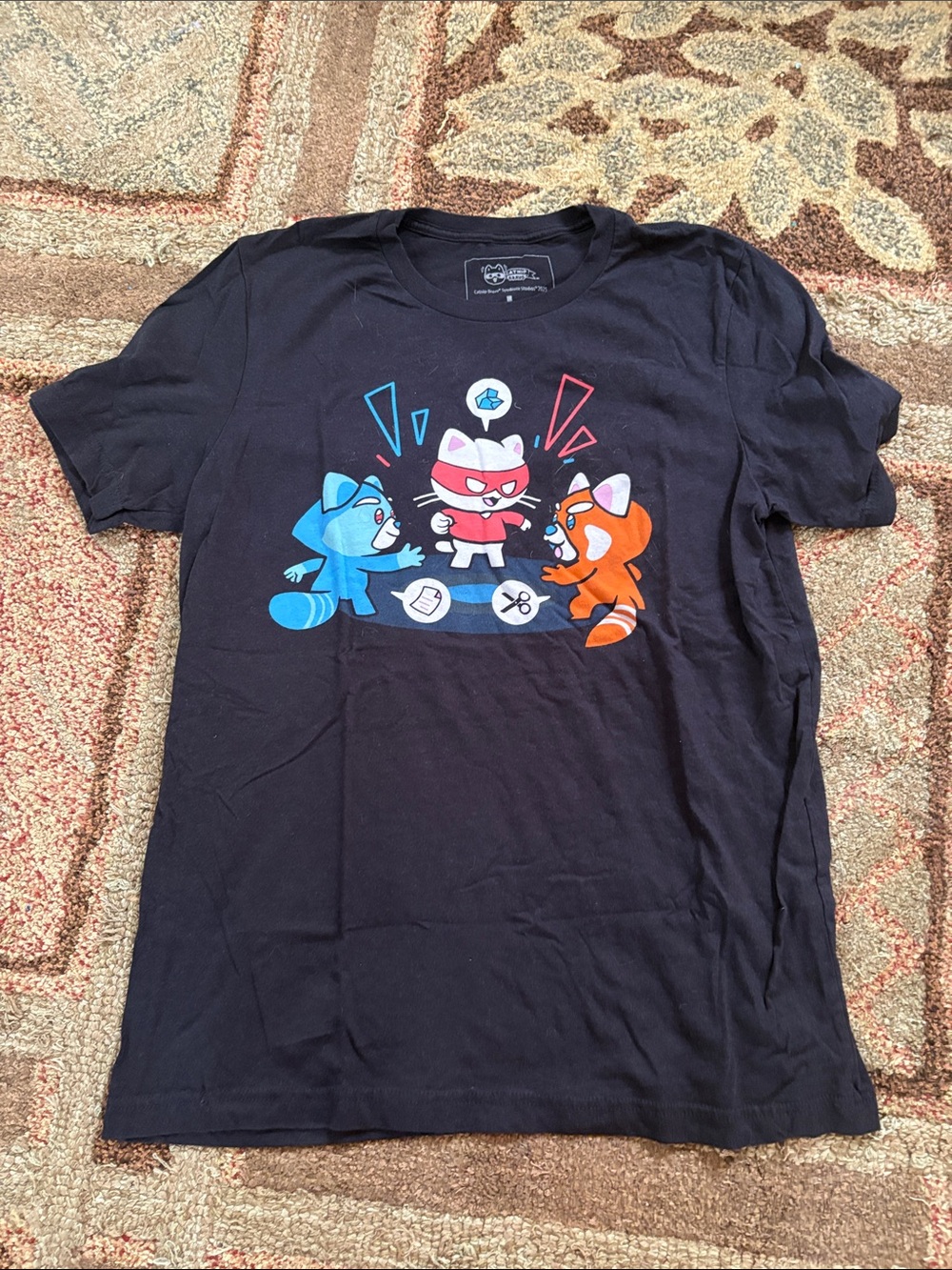 Graphic Kids Tee with Blue and Orange Characters on Black - Unbranded
